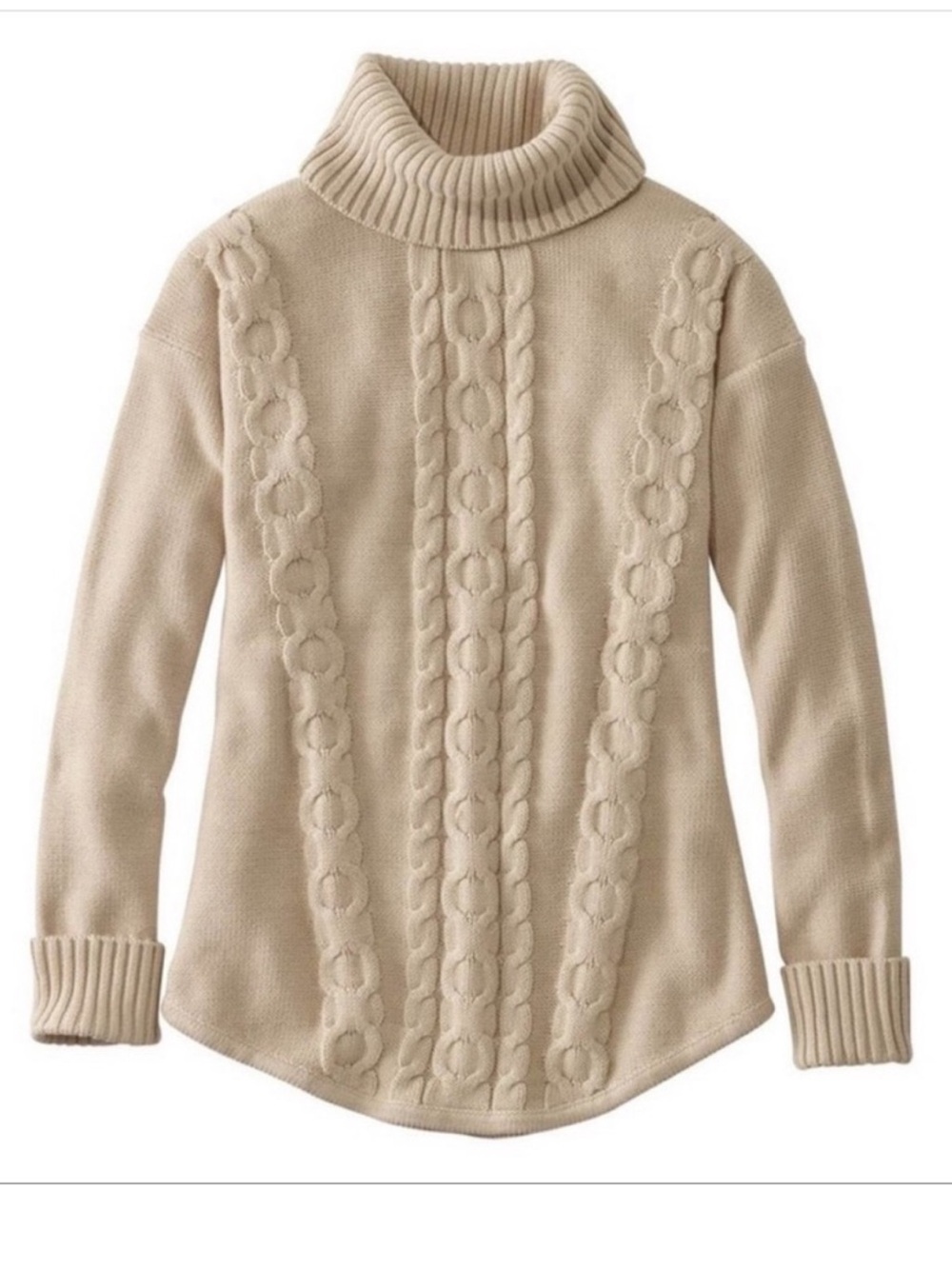 L.L Bean Cream Mixed Cable Knot Turtleneck Sweater